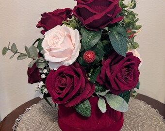 Barrington Velvet Decorative Hat Box with Deep Red Velvet Purple Feathers 8” dia Vintage The Bearington Collection Red Hat Club Box Velvet  main image 2