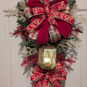 Elegant Christmas Gem Swag, Christmas Wreath with Jewel, Christmas Swag, Red and Gold Jewel Swag, Red & Gold Christmas Swag, Holiday Decor