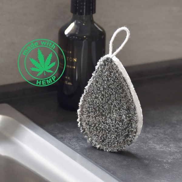 Hemp Kitchen Scrubbing Sponge. Zero-plastic, biodegradable, compostable. Anti-bacterial properties and ergonomic design.