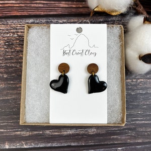 The Palmer l Healing broken heart dangle polymer clay earrings with walnut studs