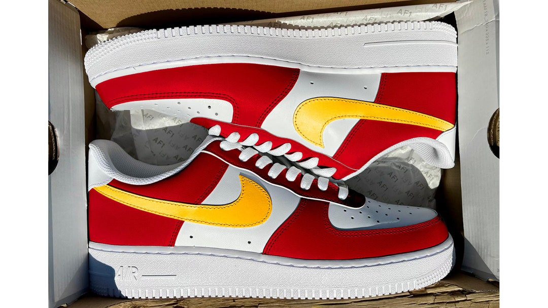 yellow and red air force ones