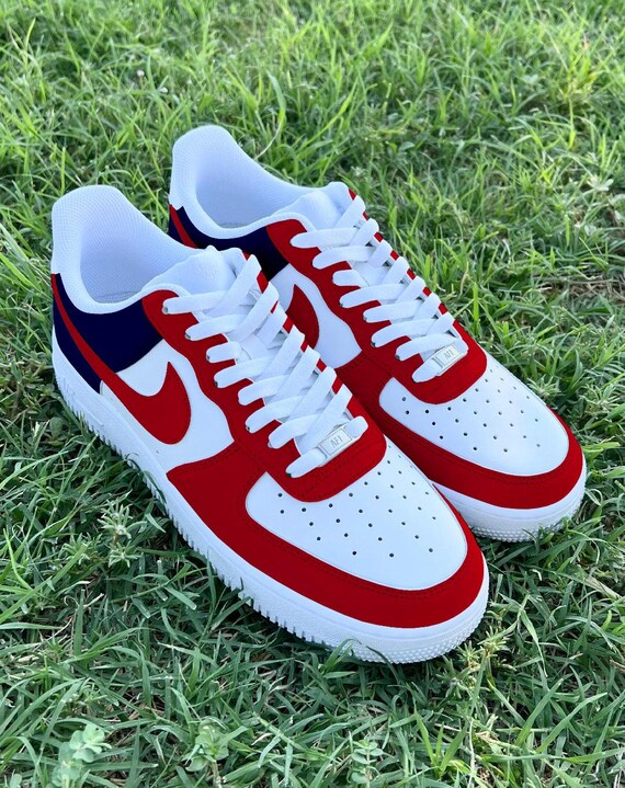 Custom NE Half Nautical Blue & Red Air Force 1 display picture 1