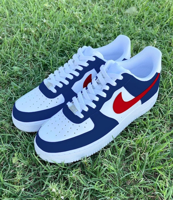 Nike USA Blue and White AF1 Sneakers with Red Accent Air Force 1 Custom  main image 4