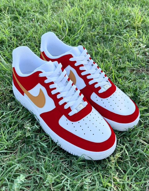 red white blue gold air force ones