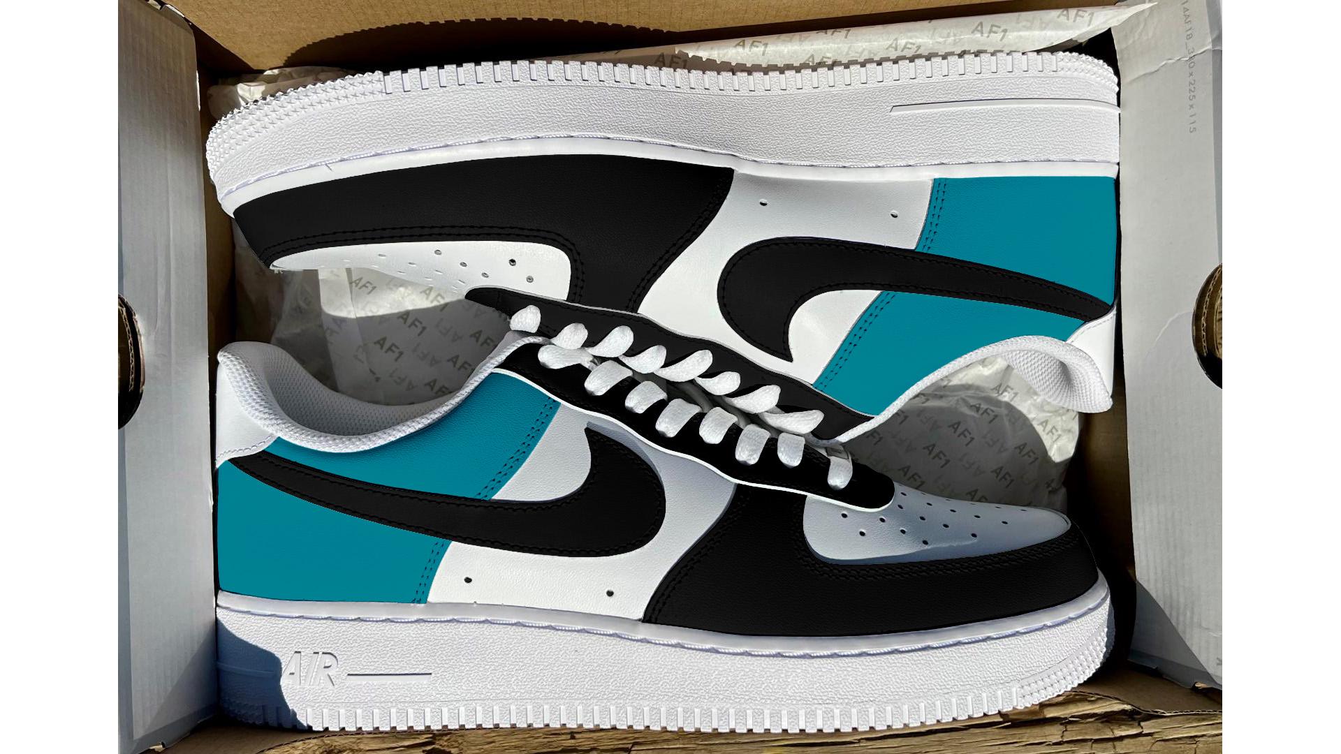 エアフォースワン　AIRFORCE1 CUSTOM SWAG 箱付 Custom JAX Half Teal & Black Air Force 1's - Etsy