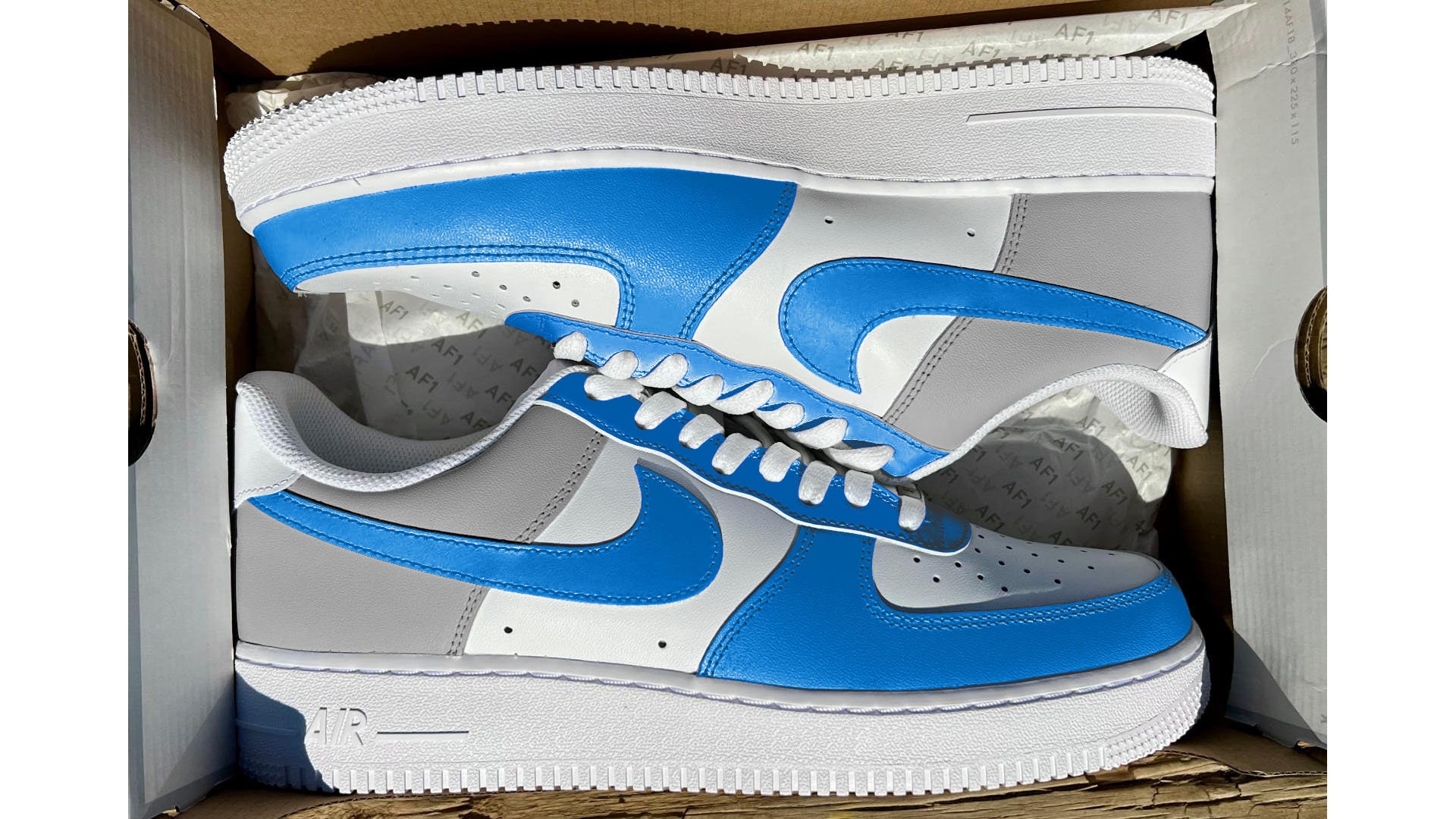 Nike Air Force 1 Mid Custom Nike By Beth Blue White Men’s 12 Size 6 - Nike Air Force 1 custom white and blue | eBay main image 3