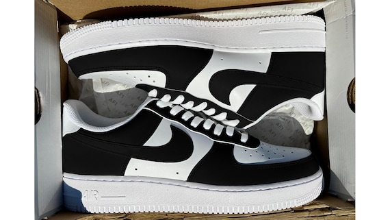 Nike Air Force 1 Low White Black Paint Drip Custom (GS)