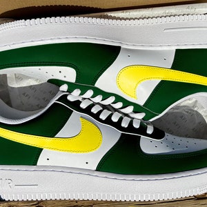 Custom GB Green & Yellow Air Force 1&#39;s