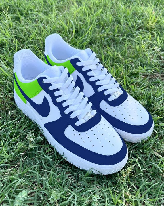Custom SEA Half Light Green & Blue Air Force 1 display picture 1