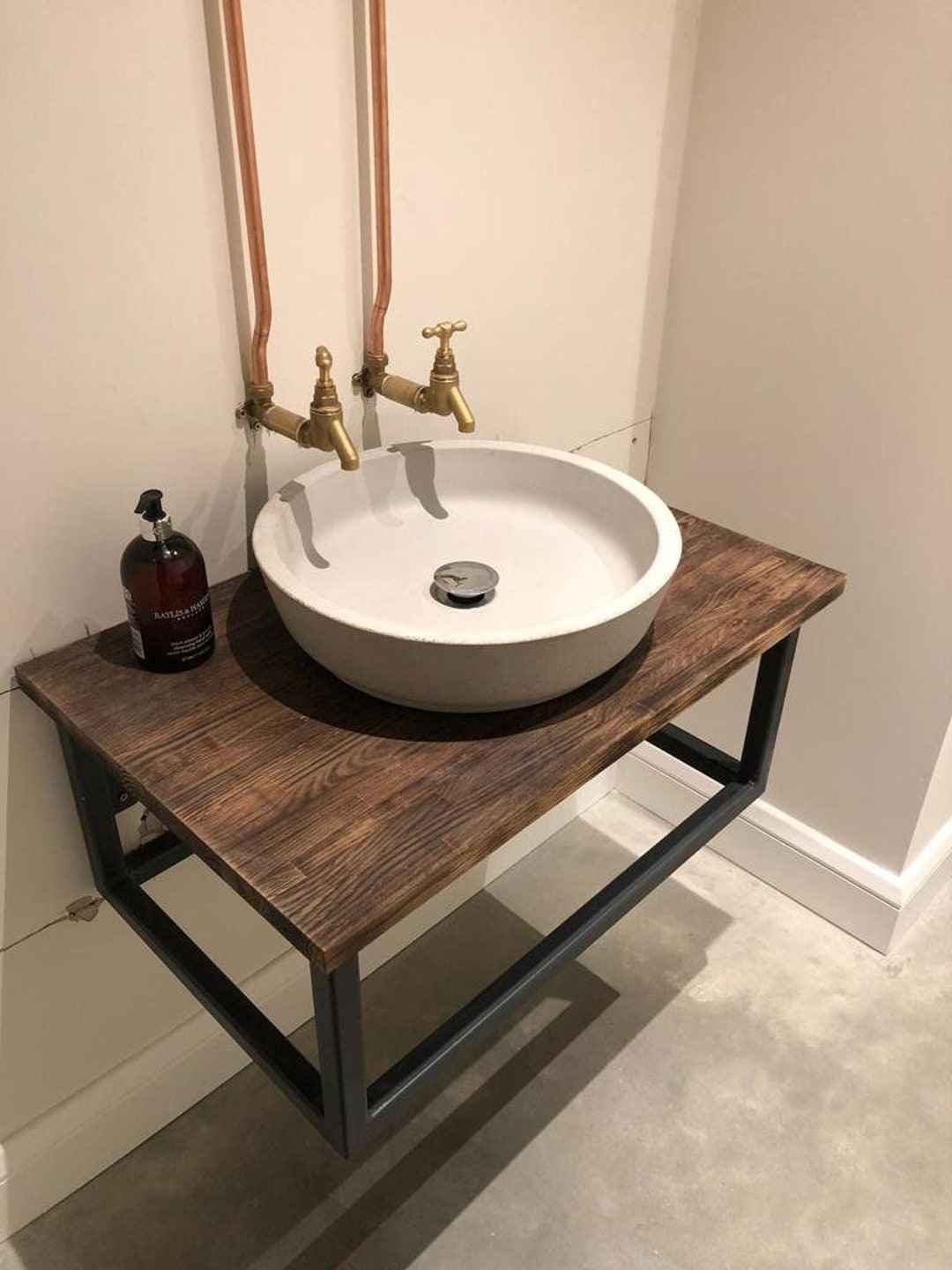 Industrial Wall Hung Sink Unit, Steel and Oak Etsy