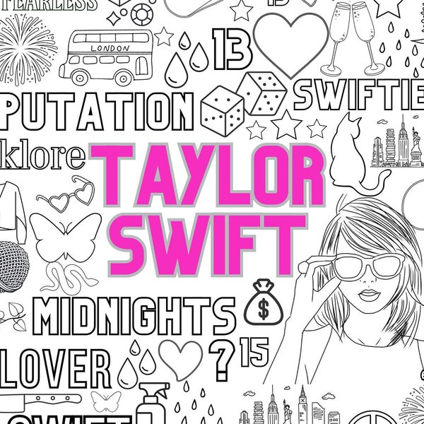 TAYLOR SWIFT (Taylor's Version) Giant Coloring Poster  | Table Cover | Holiday Craft | Coloring Poster | Family Holiday Hang-Out | All B&W