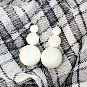 Beautiful earrings made of three Acrylic Miracle Bubblegum Beads, on silver wire hooks, perfect for a wedding