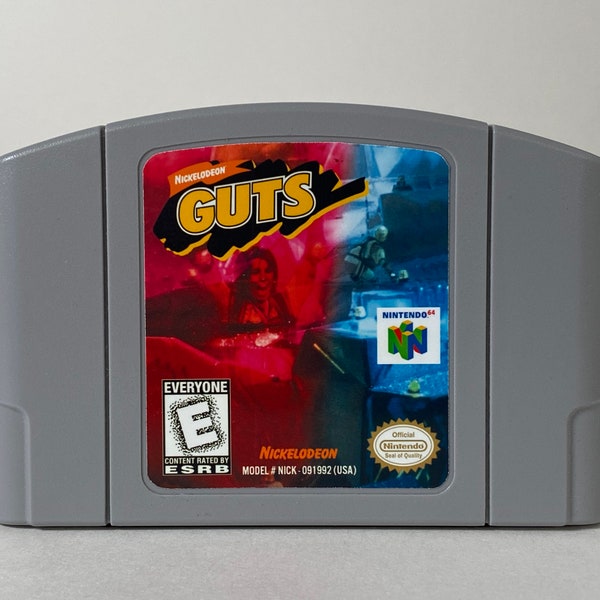 Custom N64 - Nickelodeon Guts - Nintendo 64 Video Game Cartridge, ‘90 Kids TV Show Parody Display Item With or Without Stand