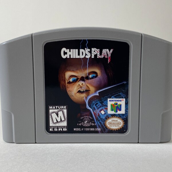 Custom N64 - Child’s Play (Chucky) - Nintendo 64 Video Game Cartridge, Award Winning Film Parody Display Item With or Without Stand