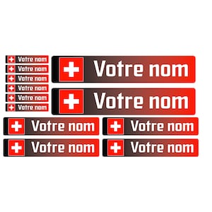 Pack x12 Pegatinas Pegatinas nombre bicicleta MTB Suiza bandera casco personalizado alta calidad entrega rápida