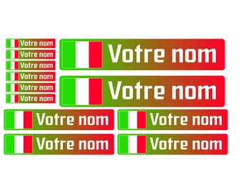 Pack x12 Stickers Autocollants prénom vélo VTT Italie Italien drapeau casque personnalisé haute qualité livraison rapide