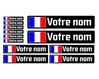 Pack x12 Stickers Autocollants prénom vélo VTT France Français drapeau casque personnalisé haute qualité livraison rapide