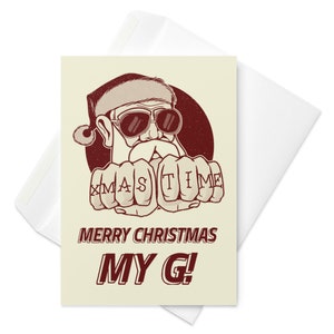 Carte de Noël pour ami, pote, « Merry Christmas My G » Gangster Santa Card Carte de voeux drôle de vacances - Carte de Noël meilleur ami pote