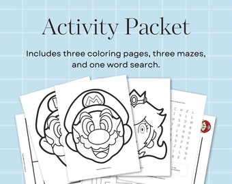 Plumber Bros. Activity Packet - Printable Downloadable - Party Favor - Coloring Page, Maze, Word Search, Word Scramble, Connect the Dots