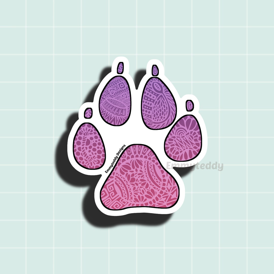 Zentangle Dog Paw Print Purple to Pink Gradient Waterproof Vinyl ...