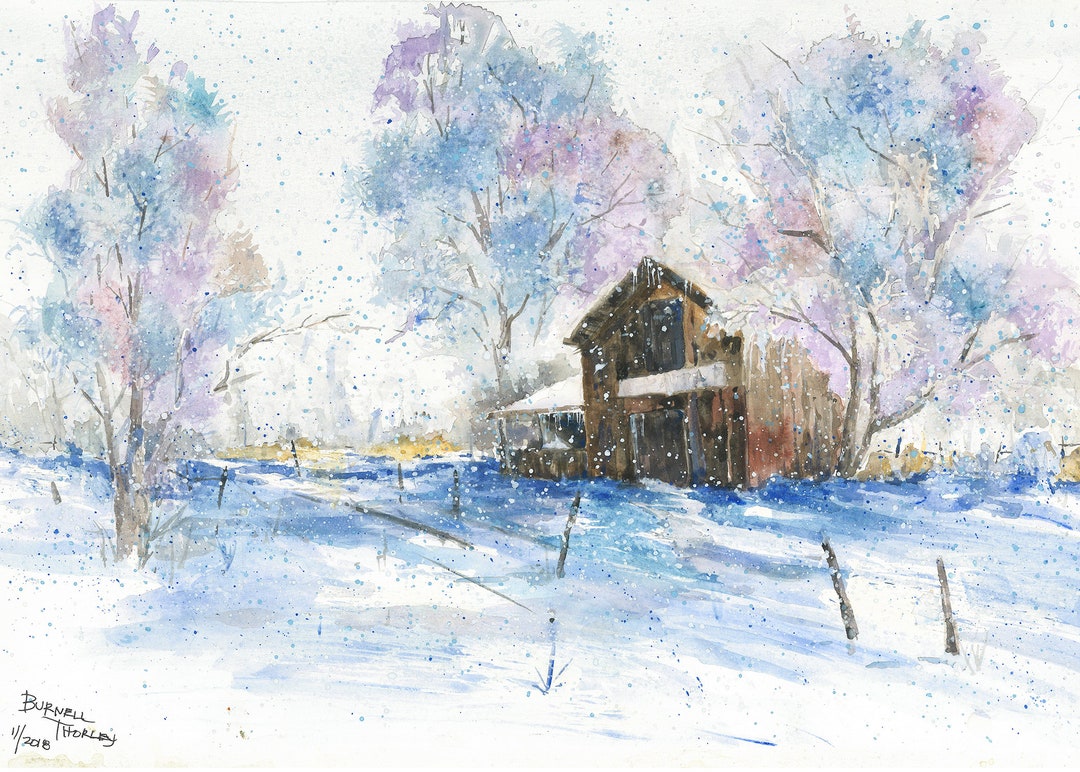 Dark Winter Barn - Watercolor Painting - Print - Etsy