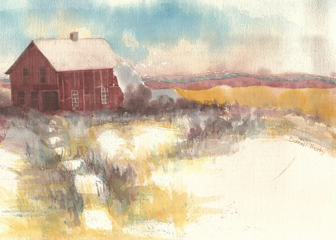 Red Barn - Watercolor Painting - Print - Etsy