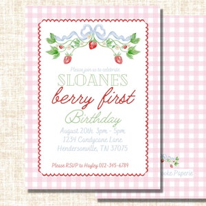 Watercolor Strawberry Birthday Invitation | Birthday Invitation Girl | Berry First Birthday | Strawberry Birthday | Birthday Invitation Girl