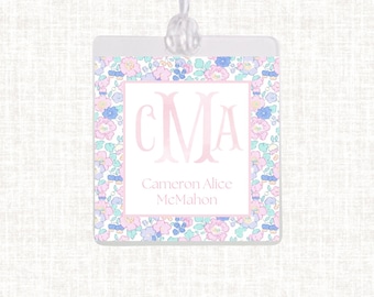 Personalized Watercolor Monogram Floral Bag Tag | Laminated Girl Luggage Tag |Gingham Diaper Bag Tag| Beach Bag Tag | Liberty Floral Bag Tag