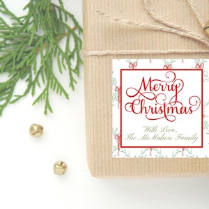 Gepersonaliseerde aquarel kerstcadeau sticker of kaart | Bijsluiter kerstkaart | Vierkante cadeaulabel en stickers | Aquarel kerst