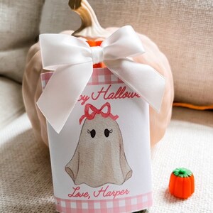 Watercolor Pink Girl Ghost Applesauce Pouch Halloween Printable | Halloween Applesauce Pouch Tag | Halloween Applesauce Pouch Label