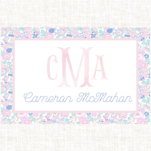 Personalized Monogram Watercolor Liberty Floral Laminated Placemat
