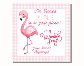 Printable Valentines Day Cards for Kids, Valentine Tags, Flamingo Valentine, Tickled Pink, Valentine Favor Tags, Valentine Treat Tags