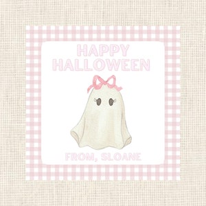 Happy Halloween | Girl Ghost Halloween Gift Tag| Watercolor Printable Halloween