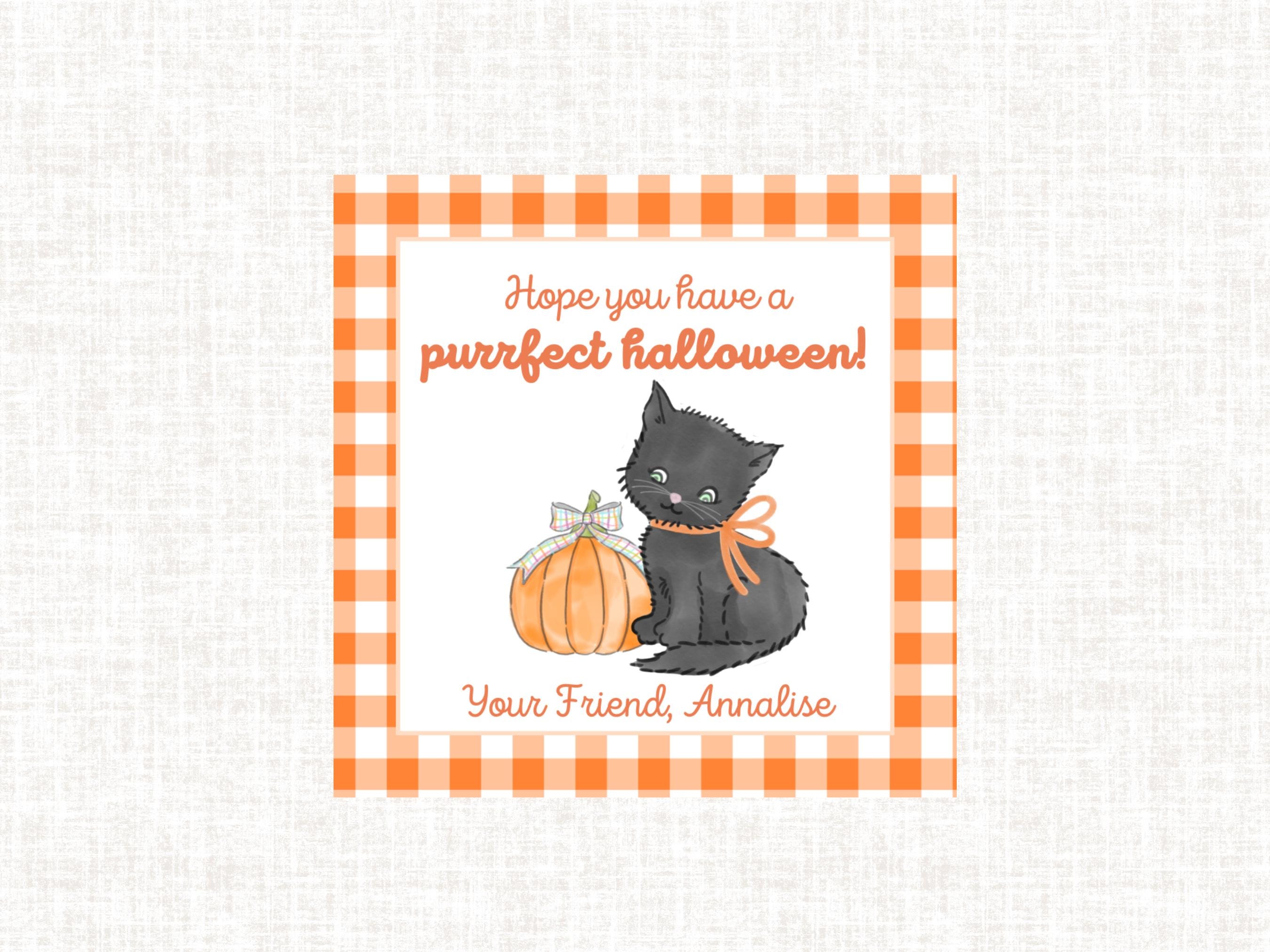 Happy Halloween | Black Cat Gift Tag| Watercolor Printable Halloween