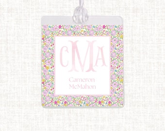 Personalized Watercolor Monogram Floral Bag Tag | Laminated Girl Luggage Tag |Gingham Diaper Bag Tag| Beach Bag Tag | Liberty Floral Bag Tag