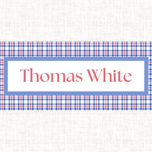 Boys Blue and Red Gingham Sticker Labels (Set of 60)- Cups/Lunch Box/Art Supplies/Organization
