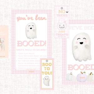 Pink Gingham Boo Kit, You&#39;ve Been Booed, We&#39;ve Been Booed, Halloween Tags, Instant Download, Booed, Booed Signs