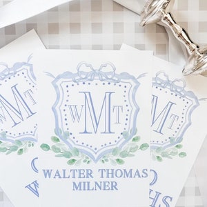 Aquarel mijlpaal kaarten babyjongen | Mijlpaalkaarten met embleem | Grandmilenial-baby | Preppy Boy mijlpaalkaarten