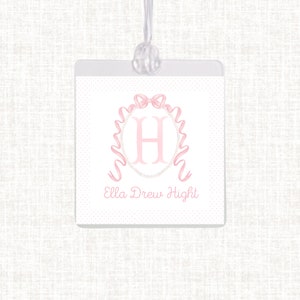 Étiquette de sac floral monogramme aquarelle personnalisée | Étiquette de bagage plastifiée pour fille | Étiquette de sac à langer Vichy | Étiquette de sac de plage | Étiquette de sac à fleurs Liberty