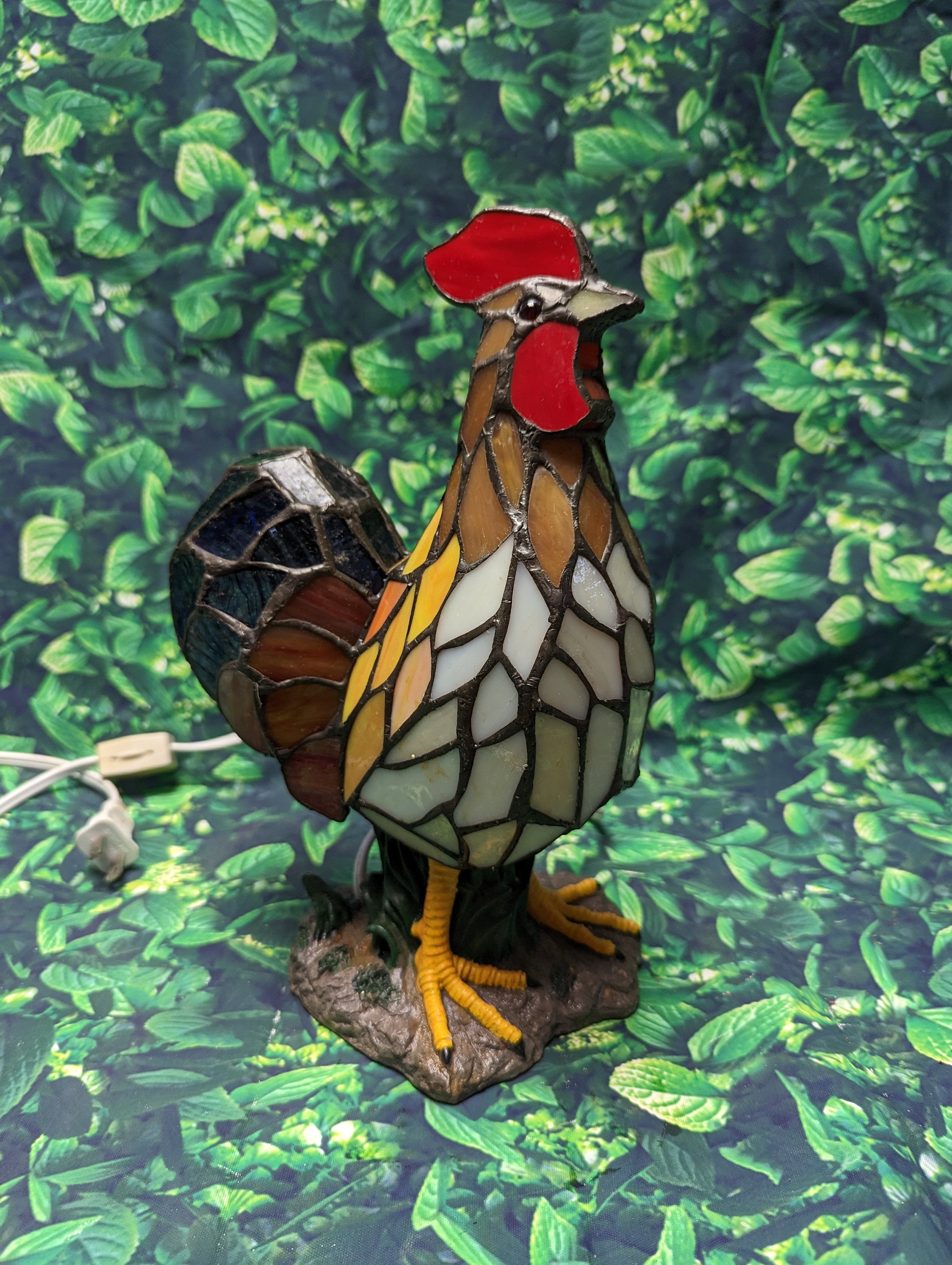 Tiffany Style Rooster Cockerel Lamp Stain Panes Accent Table Decor Lamp ...