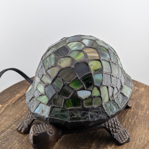 Good condition Tiffany Style Turtle Tortoise Green Brown blue lamp accent night light end table entryway light  Free Shipping