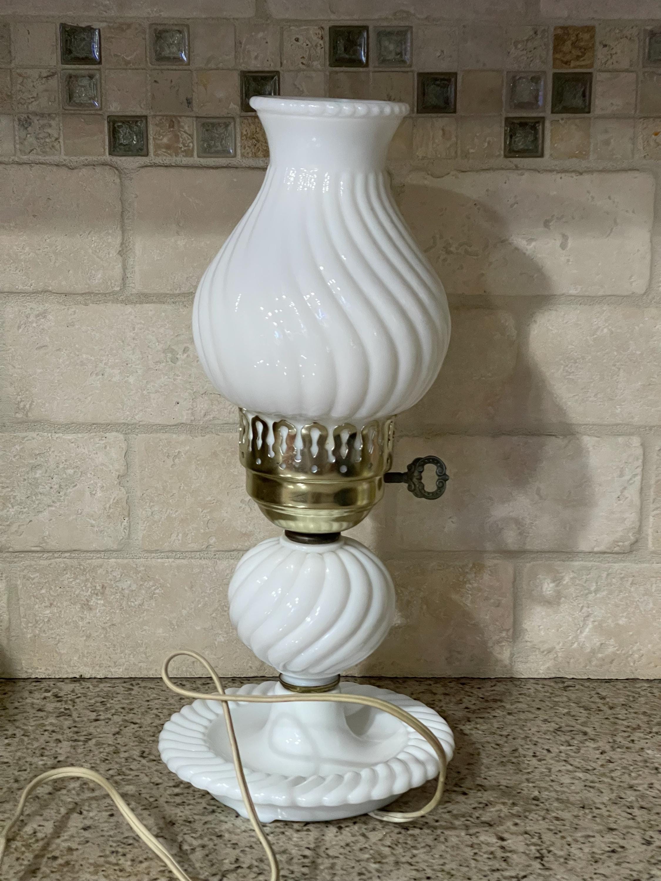 Very Good Vintage White Swirl Milk Glass Hurricane Accent Boudoir