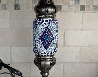New Dark Navy Light Baby Blue White Clear Silver Diamond Cylindrical Turkish Lamp Metal Glass Made in Turkey Free Shipping
