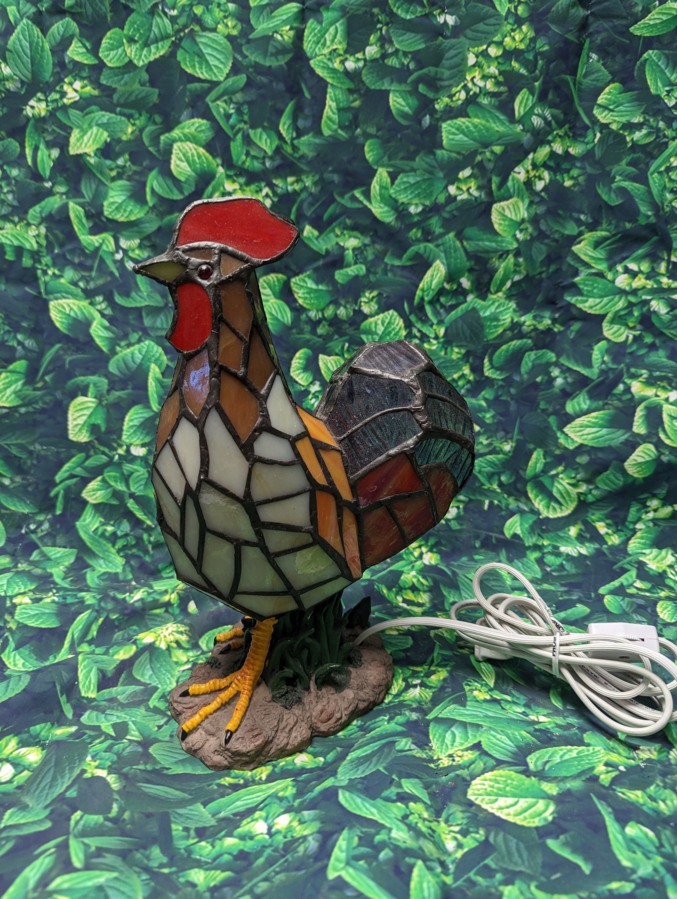 Tiffany Style Rooster Lamp Stain Panes Accent Table Decor Lamp Animal Farm Lamp Free Shipping
