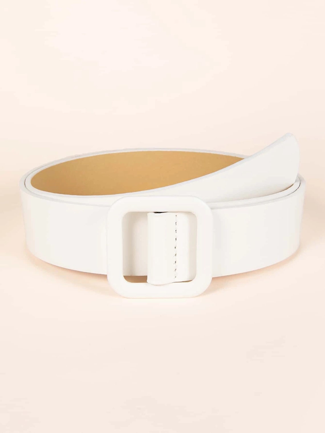 White Leather Belt White Dress Belt Square Buckle Belt Etsy