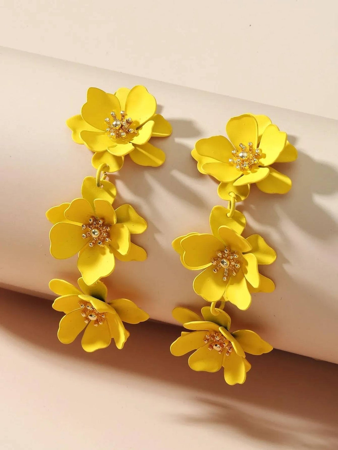 Yellow Flower Dangle Earrings Yellow Flower Earrings Flower Etsy