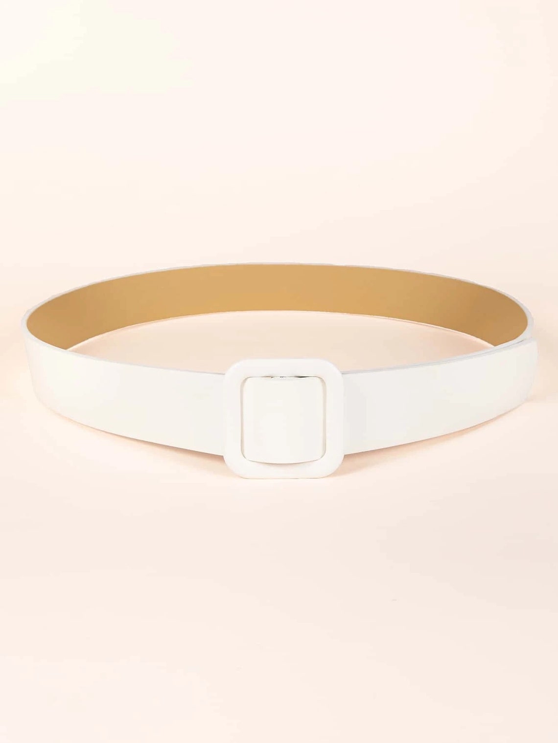 White Leather Belt White Dress Belt Square Buckle Belt Etsy