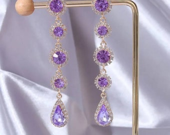 Purple rhinestone teardrop earrings, purple dangle earrings, purple earrings, teardrop earrings, rhinestone earrings