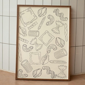 Pasta Illustration, Pasta Liebhaber, Italienisches Essen Druck, Pasta Poster, Pasta Wandkunst, Pasta Kunst, Trendy WallArt, Minimal Kunst