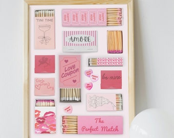 Vintage Pink Matchbox, Funky Aesthetic Print, Trendy Matchbook Poster, Retro Pink Matches Wall Art, Instant Digital Download